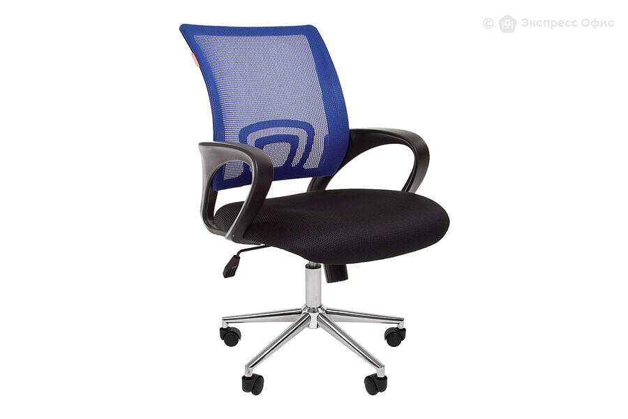  Кресло офисное Chairman 696 хром new Ткань TW-11 (черная)/Сетка TW-05 (синяя) - фото товара 1 из 3