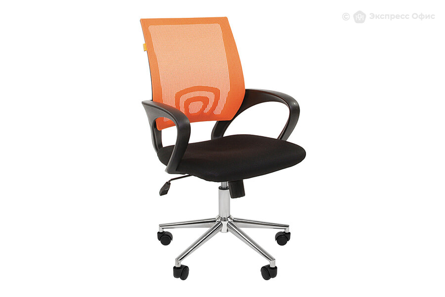  Кресло офисное Chairman 696 хром new Ткань TW-11 (черная)/Сетка оранжевая TW-66 - фото товара 1 из 3