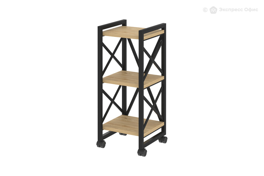  Стеллаж на металлокаркасе (колесные опоры) Loft VR.L-MST.K-3.4 Тиквуд светлый/Черный металл - фото товара 1 из 1