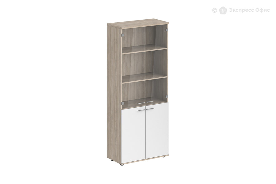  Шкаф для документов высокий со стеклом Sigma SG.801.OL.WH.GL Светлый дуб/Белый - фото товара 1 из 3