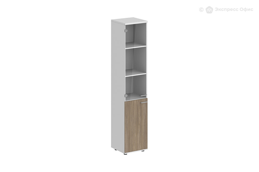  Шкаф для документов высокий со стеклом левый Sigma SG.812.WH.OD.GL.L Белый/Темный дуб - фото товара 1 из 3