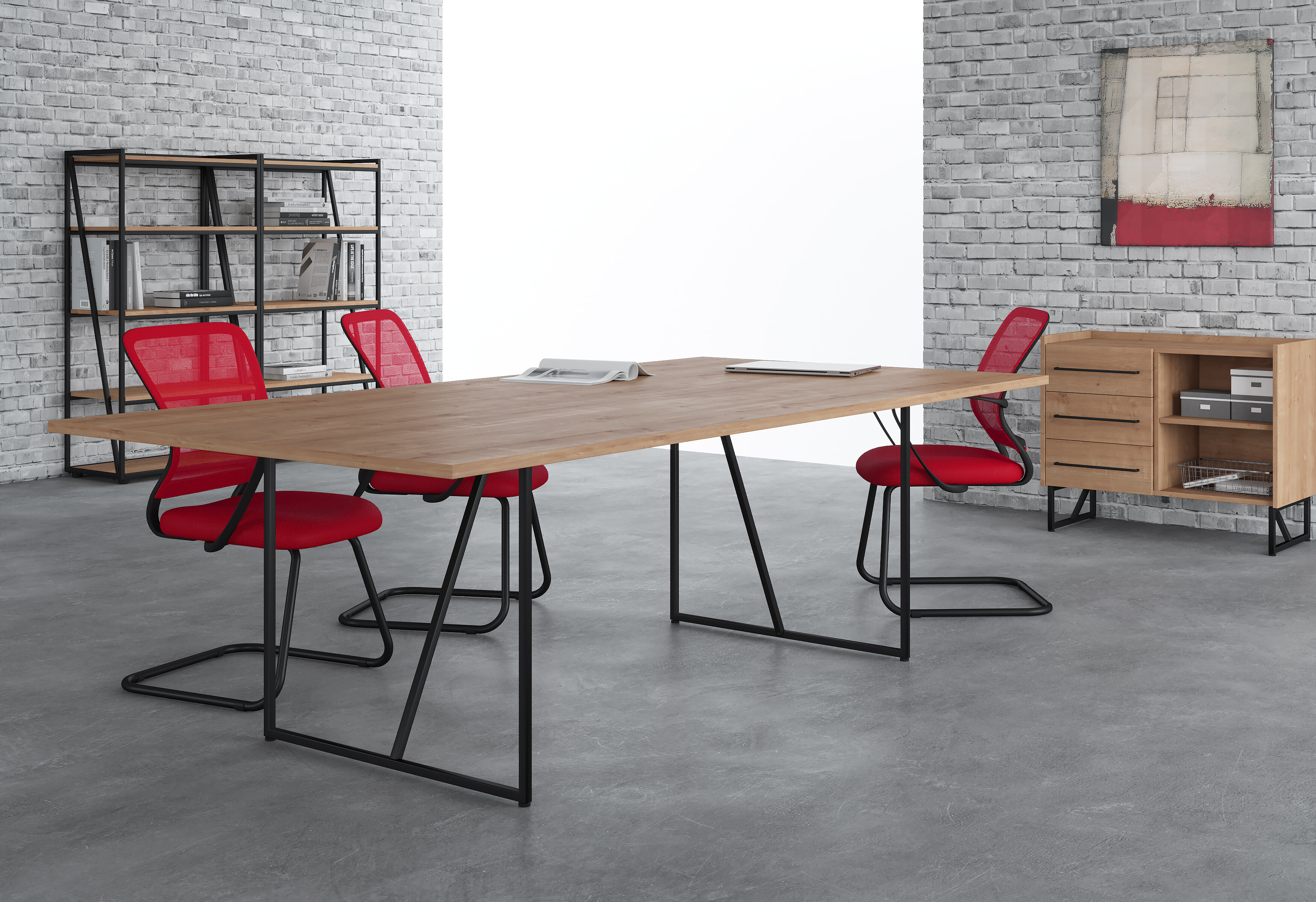  Стол для переговоров Loftis LCT 2412 Дуб Бофорд/Черный металл - фото товара 2 из 3
