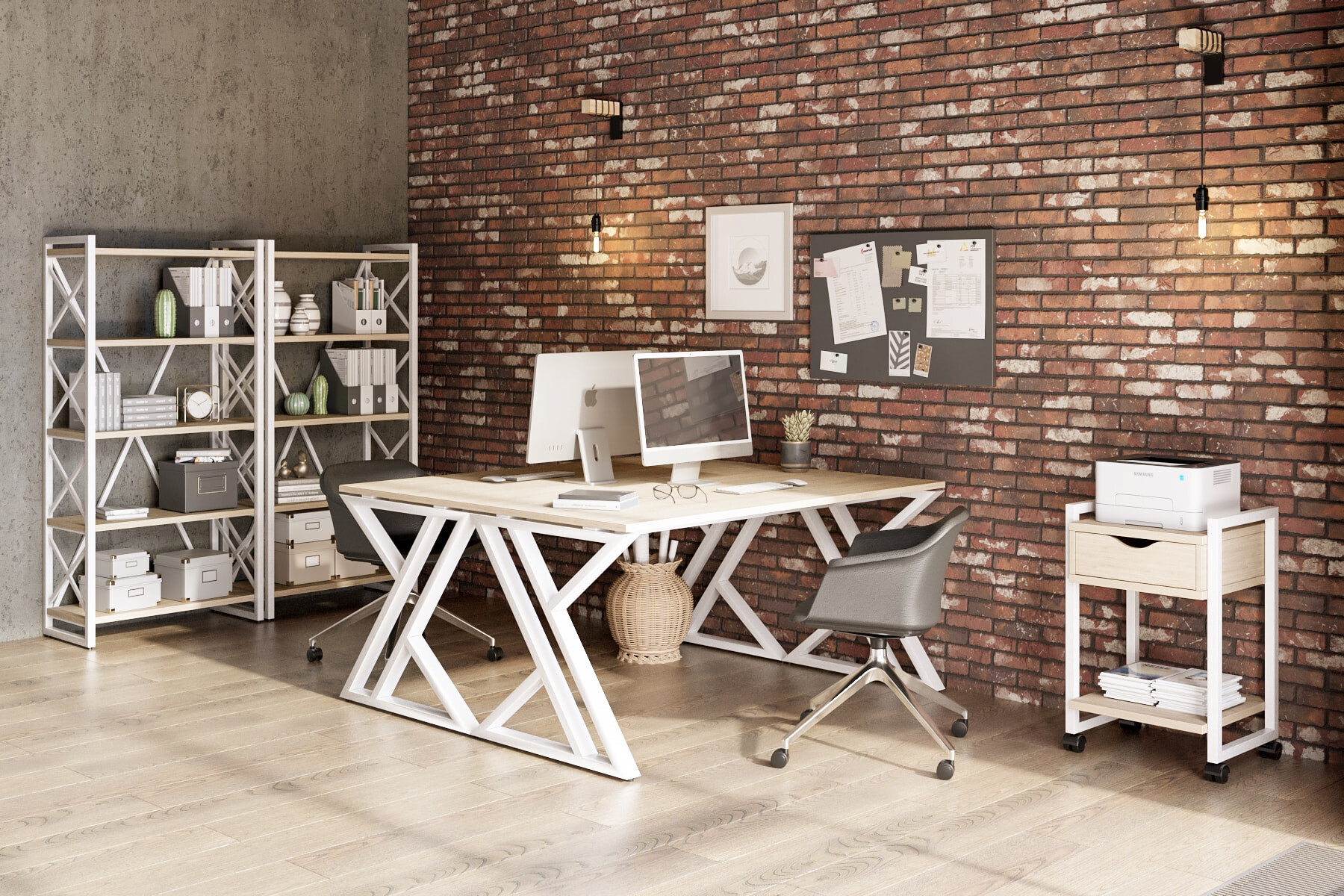 Компьютерный стол Loft VR.L-SRX-4.7 Денвер светлый, Металл белый за 22 ...