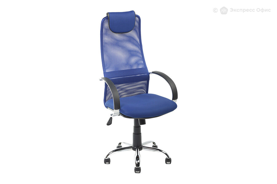  Кресло для руководителя Фокс хром Ткань сетка синяя - фото товара 1 из 3