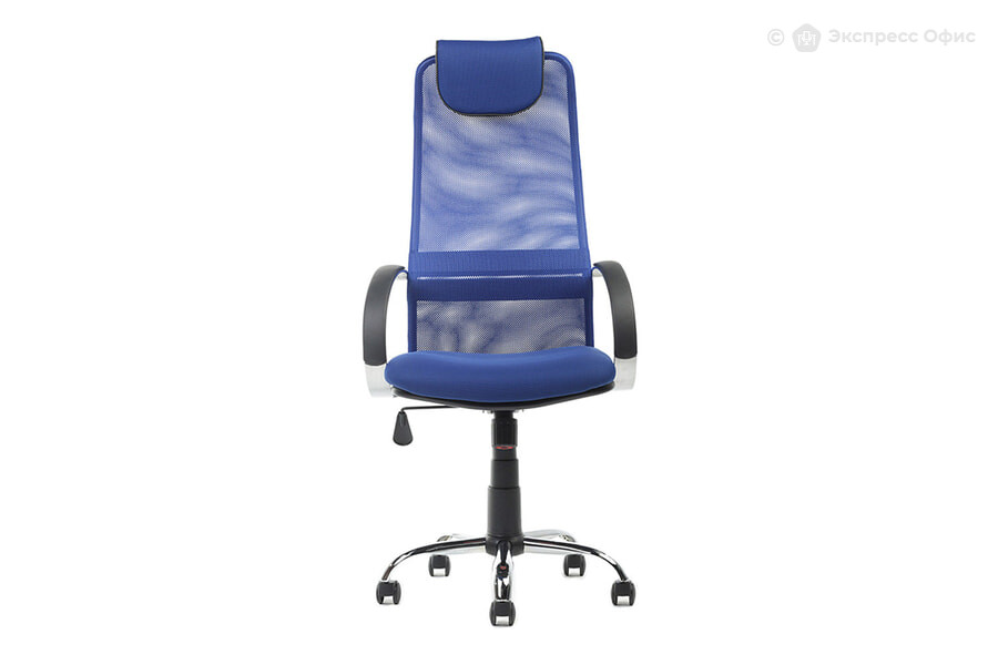  Кресло для руководителя Фокс хром Ткань сетка синяя - фото товара 2 из 3