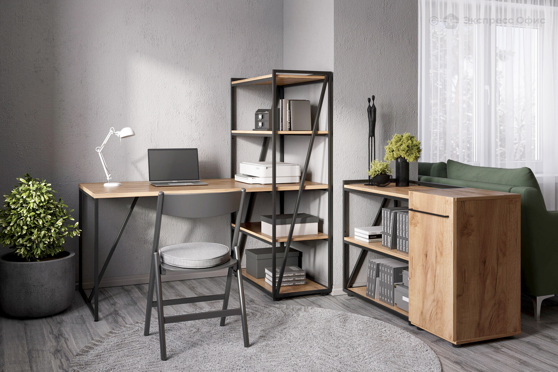  Стол компьютерный Loftis LMST 1515 Дуб Бофорд/Черный металл - фото товара 2 из 3