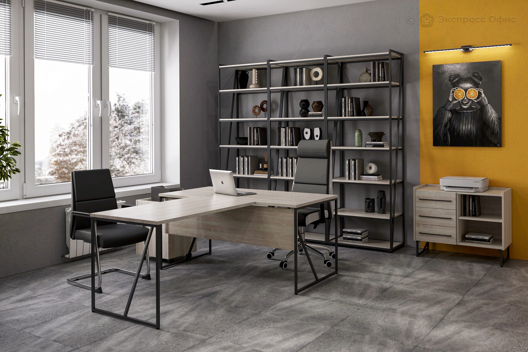  Стол для руководителя Loftis LST 1580 Сосна Эдмонт/Черный металл - фото товара 2 из 3