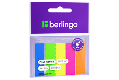 Закладки самоклеящиеся Berlingo Ultra Sticky 44x12 мм, 125 шт, 5 цв (LSz_41121) - фото товара 1 из 2