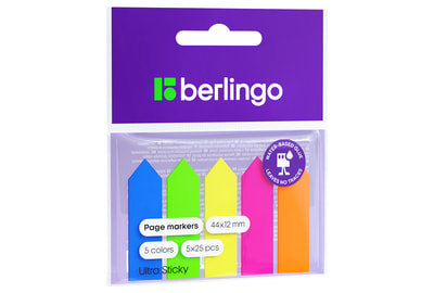 Закладки самоклеящиеся пластиковые Berlingo Ultra Sticky 44x12 мм, 125 шт, 5 цв, стрелки (LSz_41101) - фото товара 1 из 2