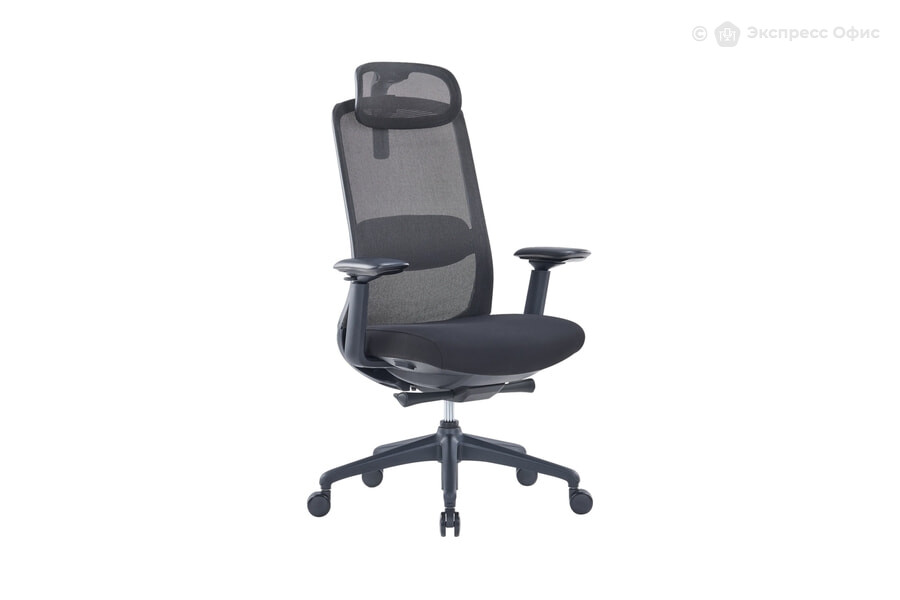  Кресло офисное с подголовником Kosmo KM4DSLNBNRNR Ткань черная - фото товара 1 из 3