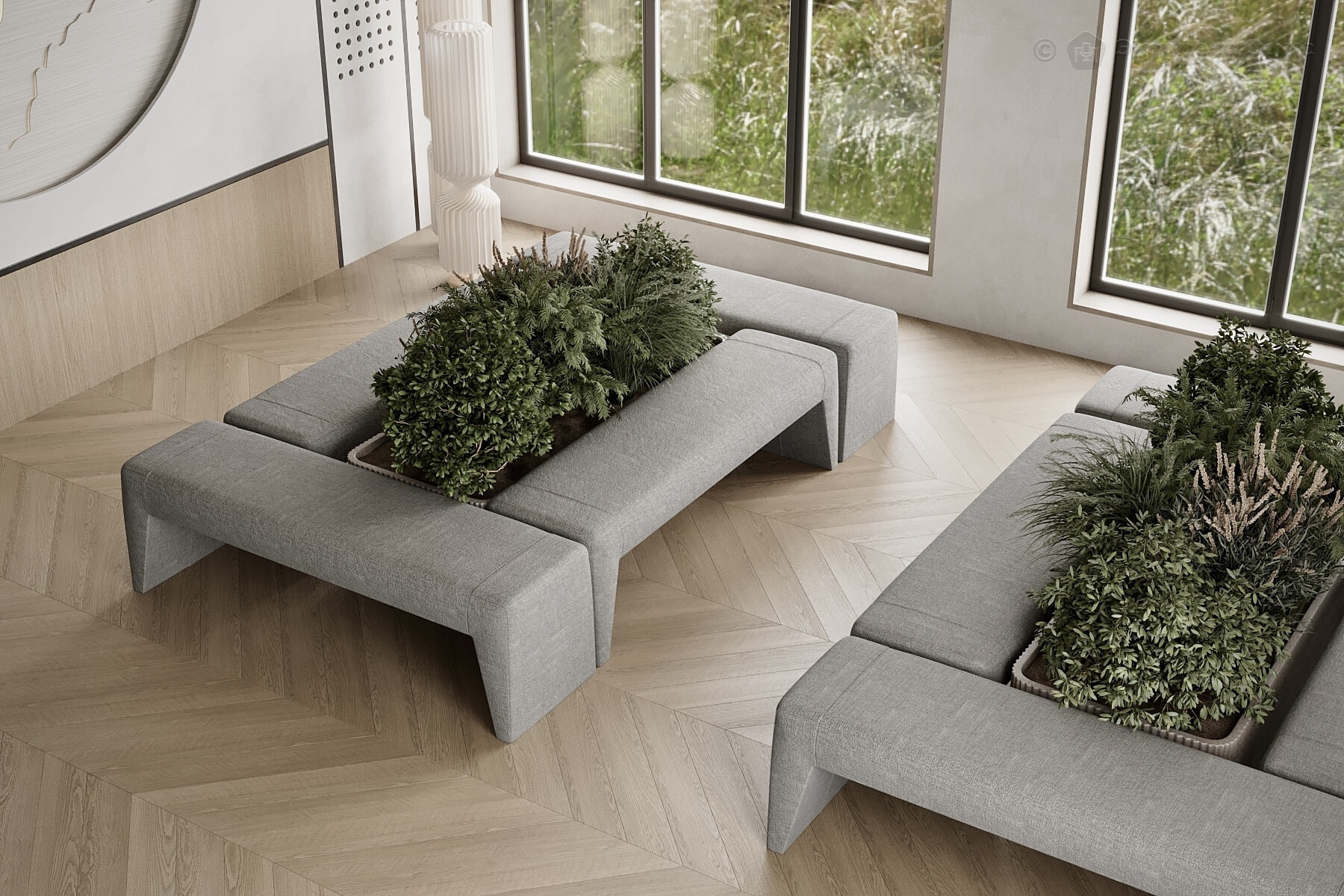  Банкетка Кивиоя K3b Рогожка серая (Kiton 05) - фото товара 2 из 3
