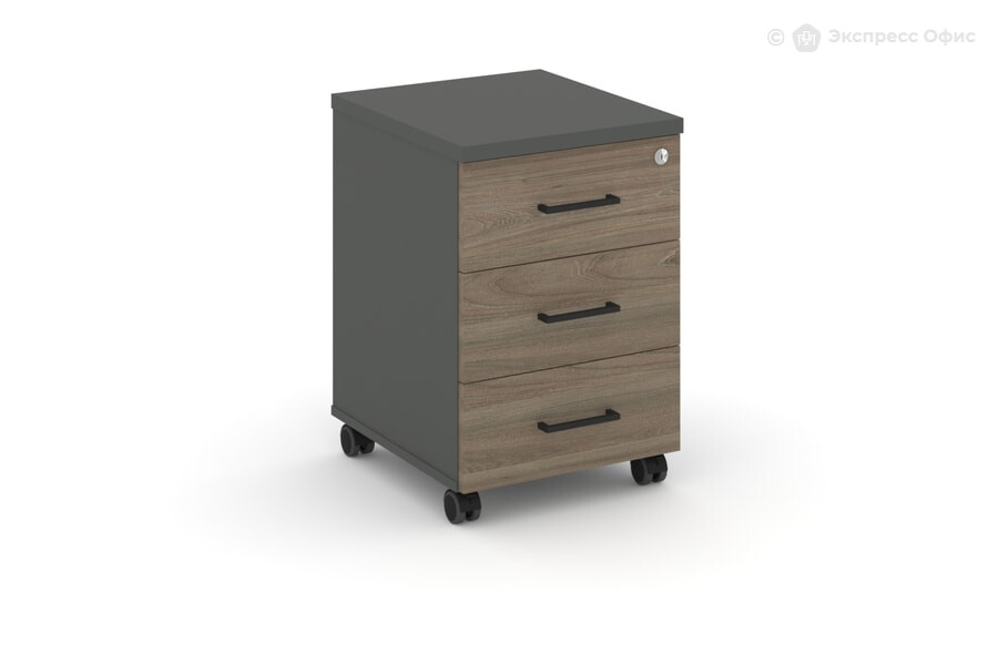  Тумба для документов мобильная, 3 ящика, стандартные колеса Style Project SN.TM-002 Антрацит/Вяз благородный/Черный - фото товара 1 из 3