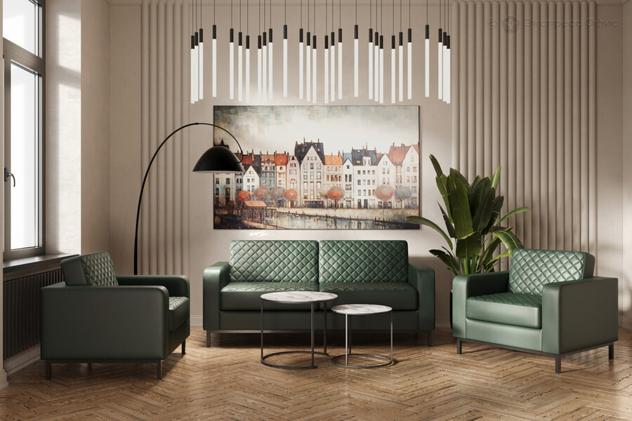 Коллекция мягкой мебели Бентли Экокожа зеленая (Domus green)/Металл черный - фото товара 1 из 5