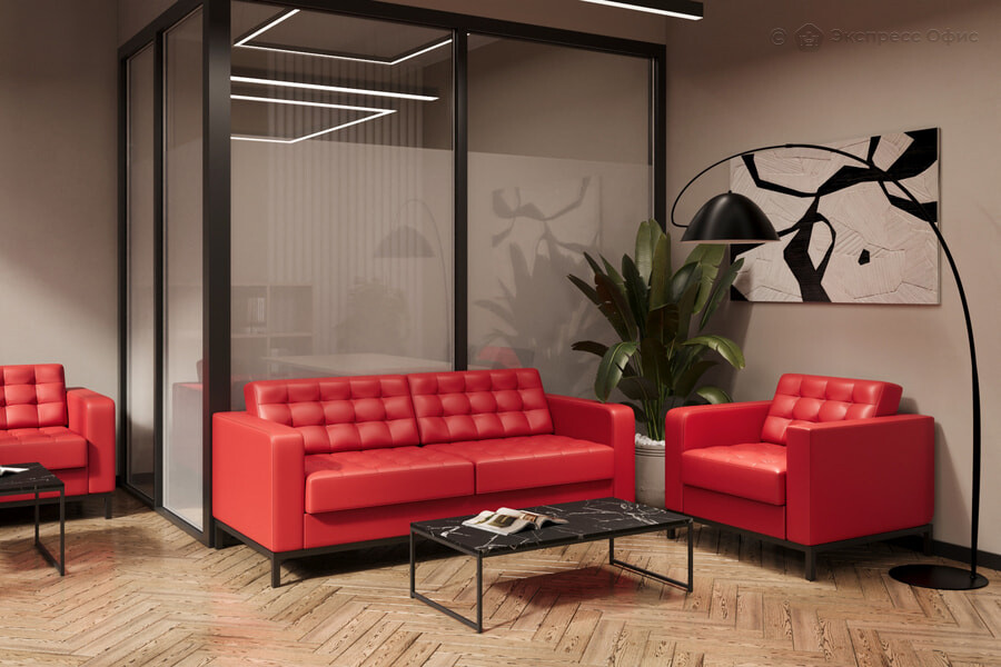 Коллекция мягкой мебели Космо Экокожа красная (Ecotex 3021)/Металл черный - фото товара 2 из 5