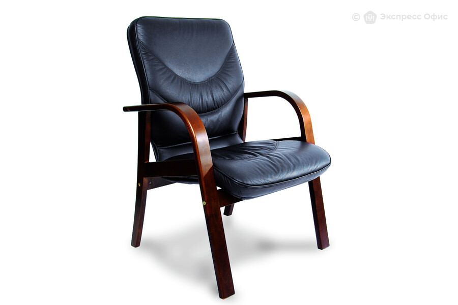  Стул офисный Leeds Wood D Кожа черная/Кожзам черный - фото товара 1 из 1