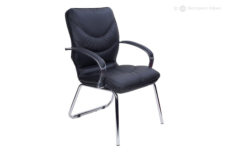  Стул офисный Leeds Chrome D Кожа черная/Кожзам черный - фото товара 1 из 1